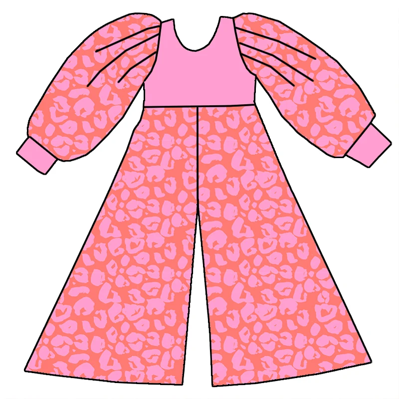 New Arrival Custom Fall Season Girl Clothing Halloween Pumpkin Printed One Piece Long Sleeve Wide Leg Jumpsuit - Image 3