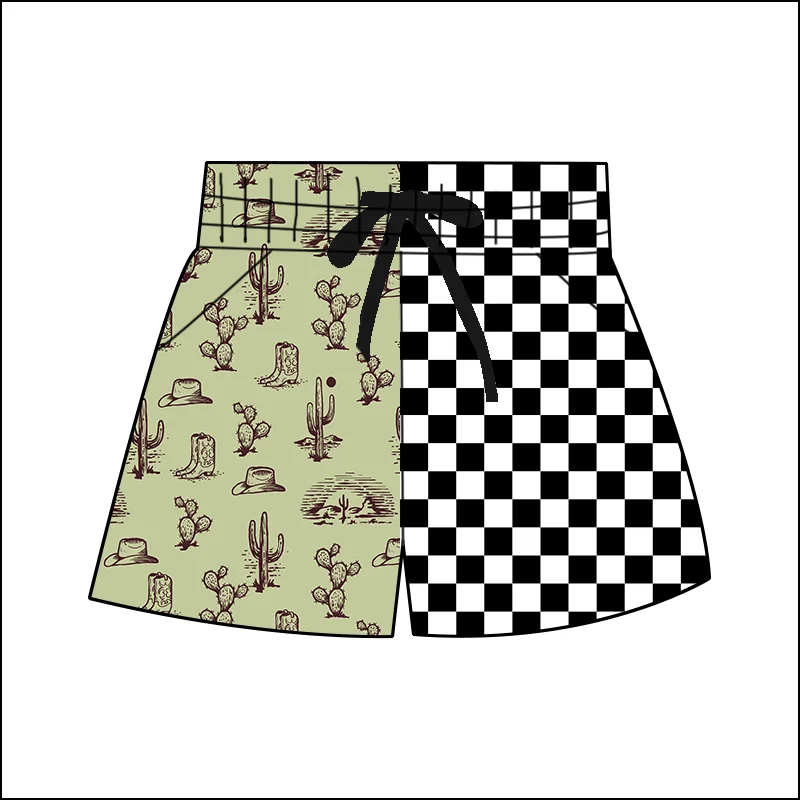 High Quality Little Boys Patchwork Checkerboard Shorts with Drawstring Waist Custom Casual Western Bottoms&Shorts for Kids - Image 4