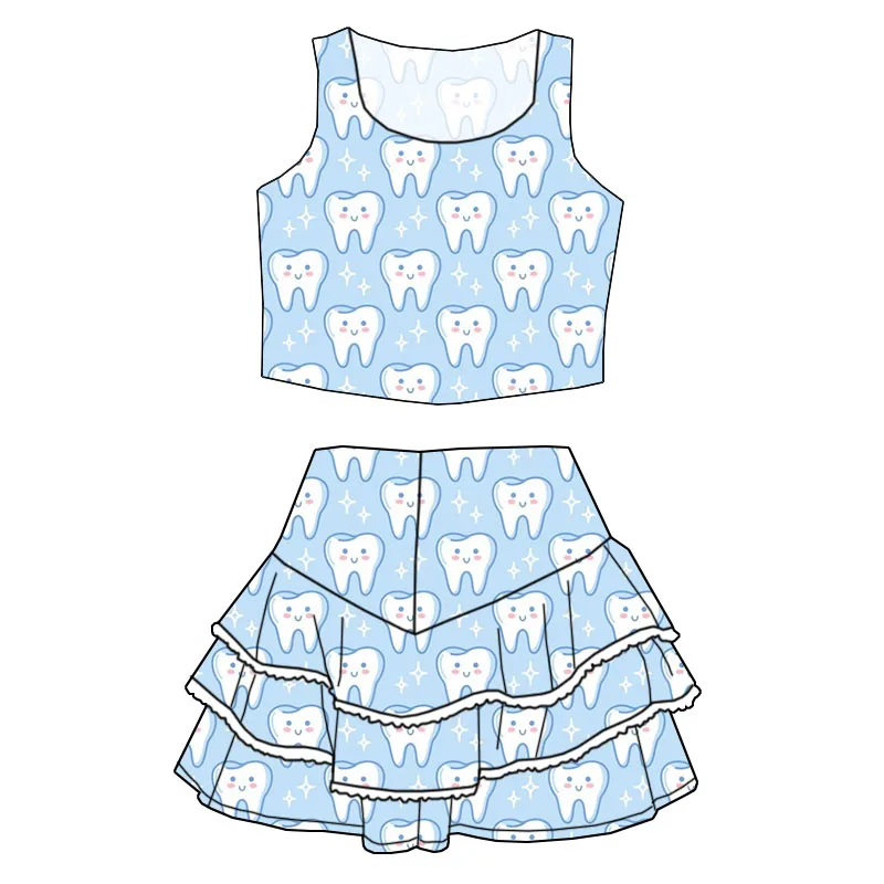 Low MOQ Summer Children's Custom-made Clothing - O-necked Top with Short Skirt and Lace Trim Design - Adorable Girls' Clothing - Image 5