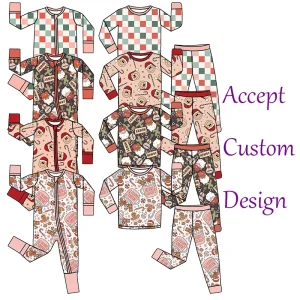 Hot Selling Newest Christmas Custom Printing Soft Bamboo Pjs Long Zippy Two Piece Pajamas Sets