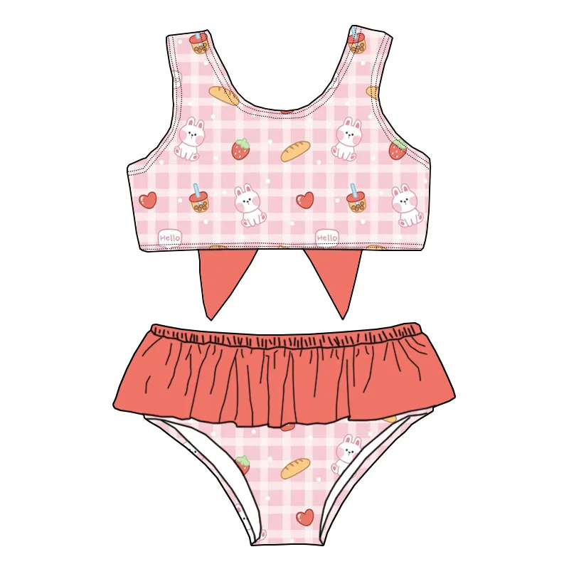 Newly Arrived Summer Baby Girl High Quality Swimsuit Custom Printed Baby Girl Swimsuit Bow Decorative Beachwear Two-piece Set - Image 3