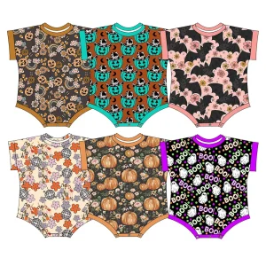 New Arrival Short Sleeve Baby Romper Loose Style Round Neck Soft Halloween Print Girl Jumpsuit Summer Fall Kids Clothing