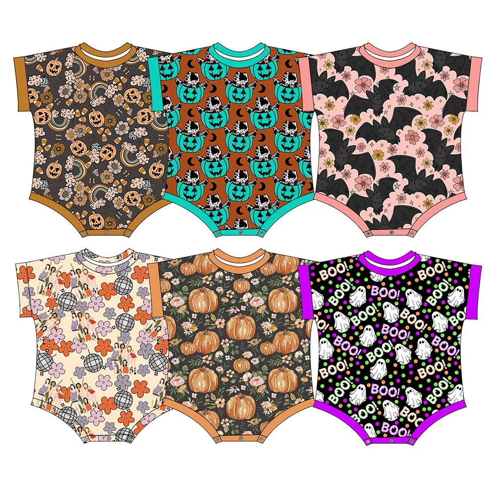 New Arrival Short Sleeve Baby Romper Loose Style Round Neck Soft Halloween Print Girl Jumpsuit Summer Fall Kids Clothing