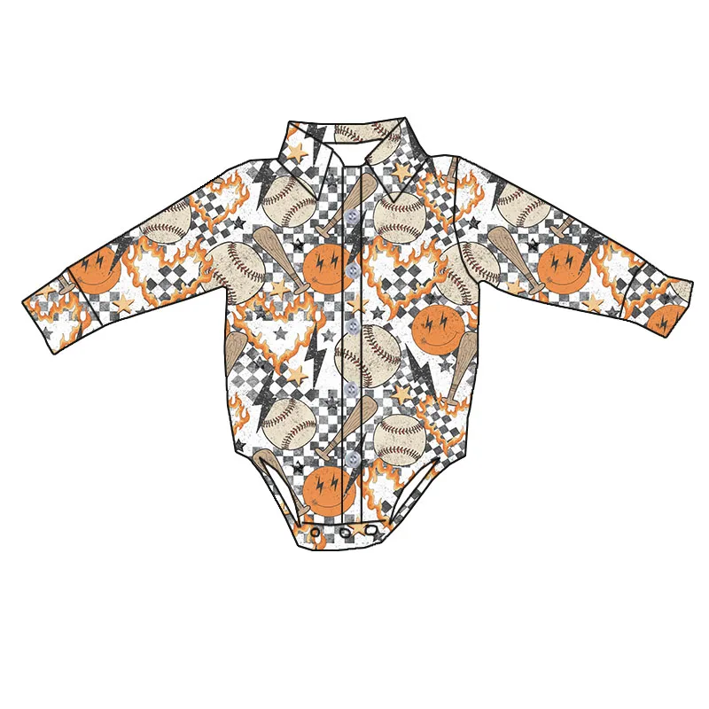 New Design Baby Rompers Long Sleeve Button up Romper Western Custom Print Toddler Boys Leotards - Image 5