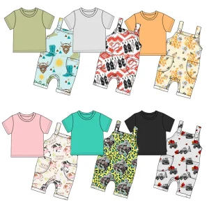 High-quality and Comfortable Children's Short-sleeved Two-piece Set Fashionable Children's Set with Button Pockets