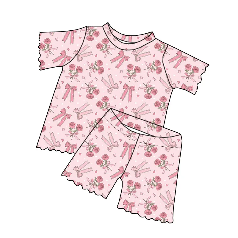 Newly Arrived Children's Short-sleeved Short-pants Set with Lace Design and Custom Pattern - Children's Clothing Set - Image 5