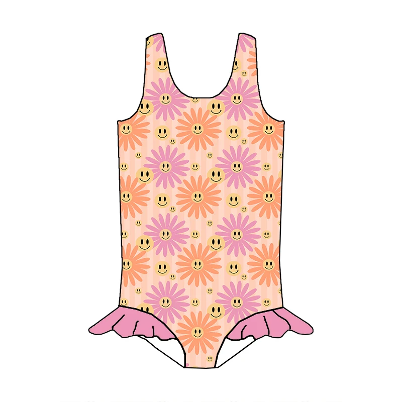 New Girls One Piece Swimwear Beachwear Custom Printing with Ruffles Lovely Girls Bathing Suits - Image 6