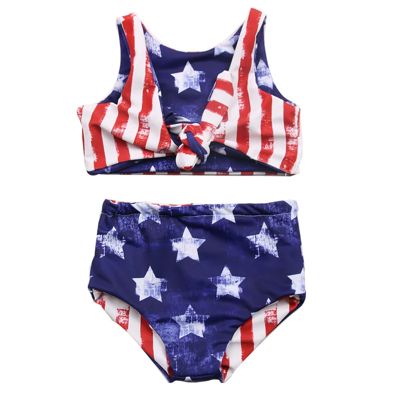 Reversible Printed Bikini Set Summer Two-Piece Bathing Suits Girls Baby Fourth of July Pattern - Image 3