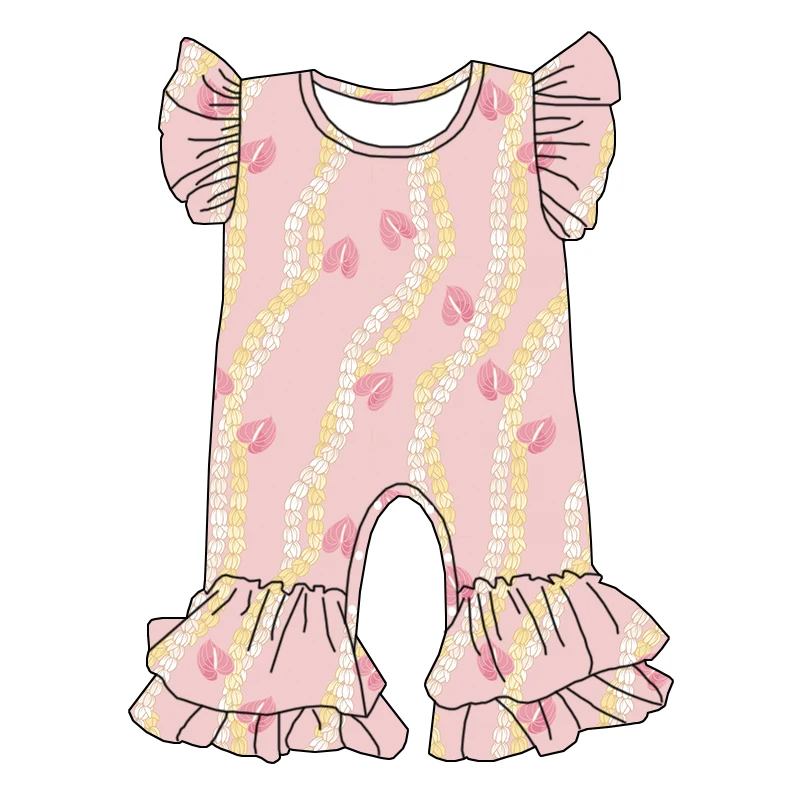 Children's Custom-made Printed One-piece Dress with Short Lace Sleeves and Double Layers Fashionable Jumpsuit for Girls - Image 5