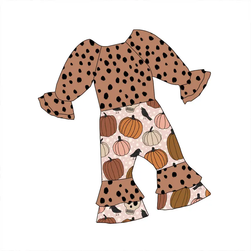 Fall Kid Clothes Milk Silk Fabric Long Sleeve Round Collar Girl Clothing Custom Print Jumpsuit - Image 2