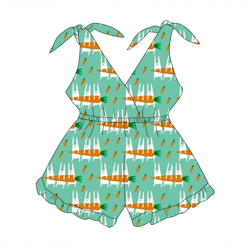 New Arrival Summer Baby Cute Halter Jumpsuit Lace-up Design Little Girl Jumpsuit Custom Print Milk Silk Fabric Baby Girl Clothes - Image 2