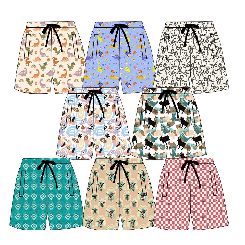 2026 Summer Unisex Plus Size Beach Shorts for Kids Custom Animal Print Lace-Up Casual Board Shorts Breathable and Comfortable