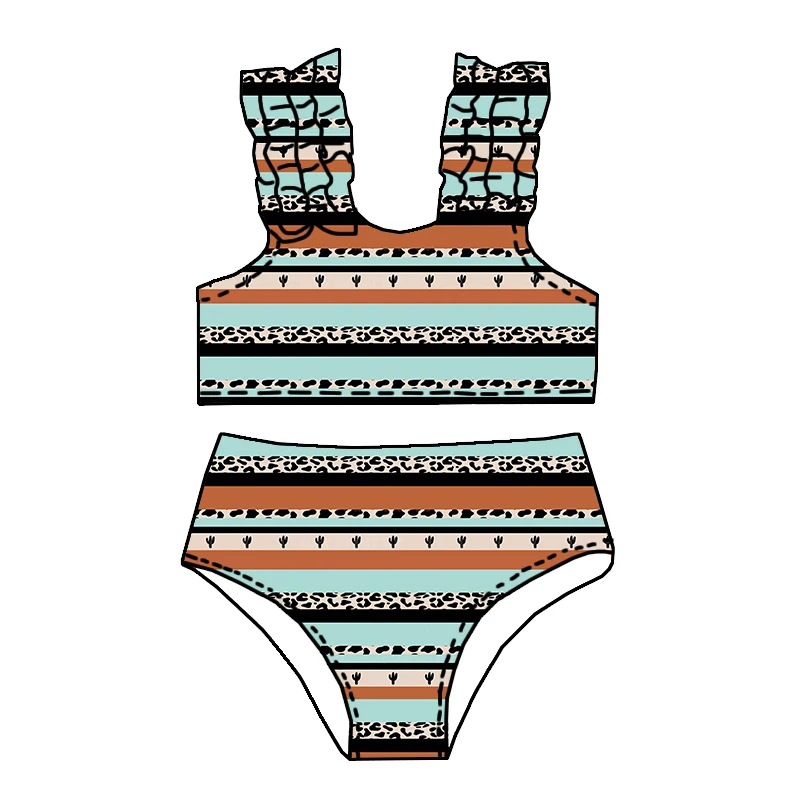 New Arrival Summer Kids Swimsuits Custom Western Printed Girls Ruffle Strap Two Pieces Bathing Suits - Image 5