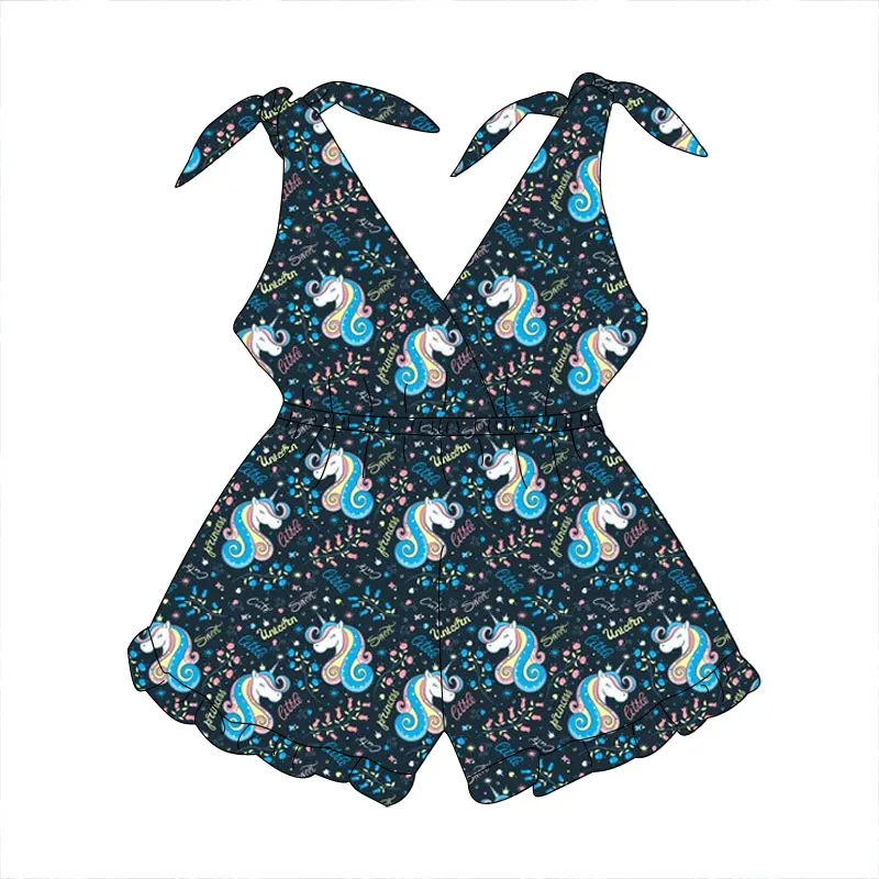 New Arrival Summer Baby Cute Halter Jumpsuit Lace-up Design Little Girl Jumpsuit Custom Print Milk Silk Fabric Baby Girl Clothes - Image 3