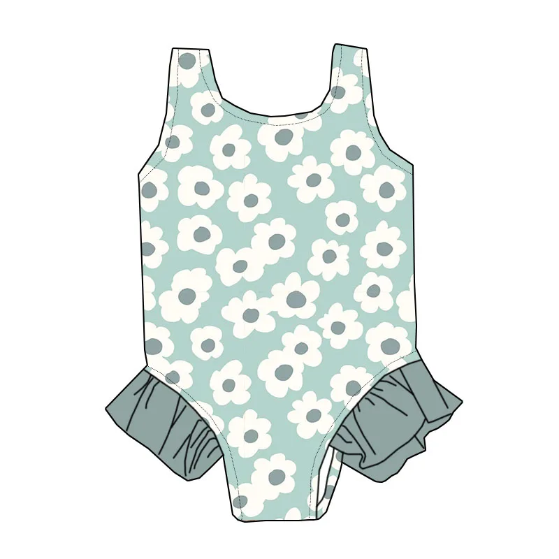 Factory Wholesale Custom Summer Girls' Swimwear Floral Pattern Sleeveless Lace Children's Beach Swimwear One-piece Swimwear - Image 6