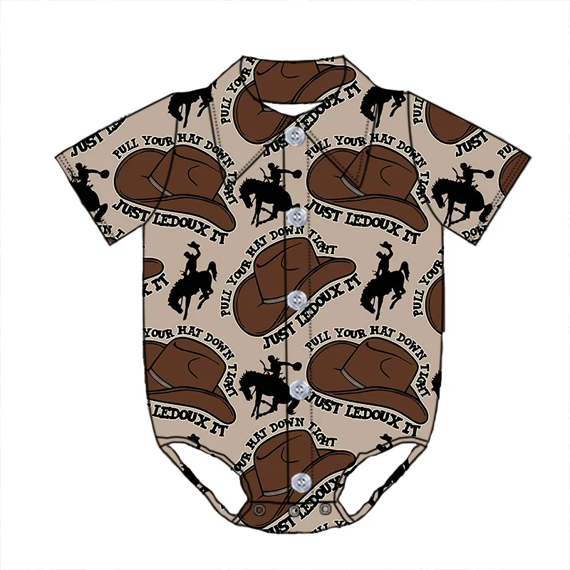Toddler Boy Girl Western Print Milk Silk Soft Turn Down Collar Jumpsuit Newborn Baby Short Sleeve Romper Kids Button up Leotards - Image 5