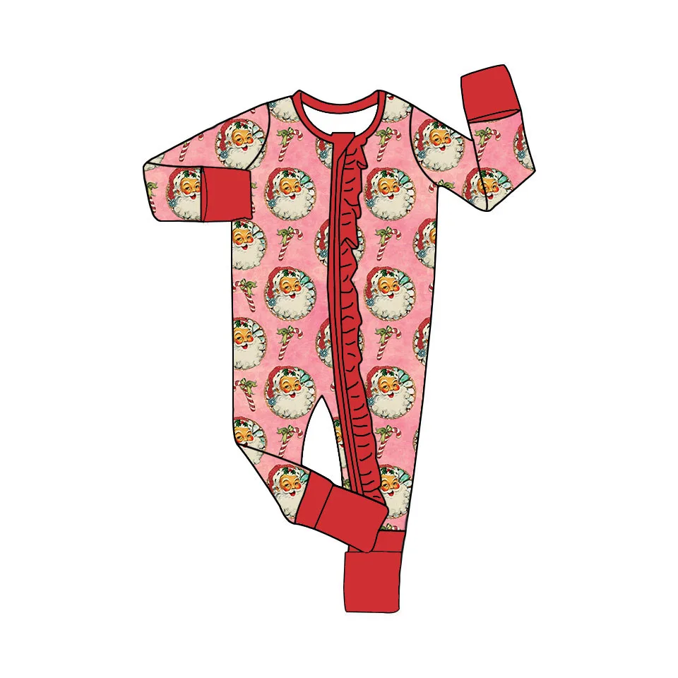 Hot Sell Infant Christmas Romper Custom Ruffles Design Baby Girl Winter Fold Hand and Feet Long Sleeve Zipper Lovely Sleepwear - Image 3