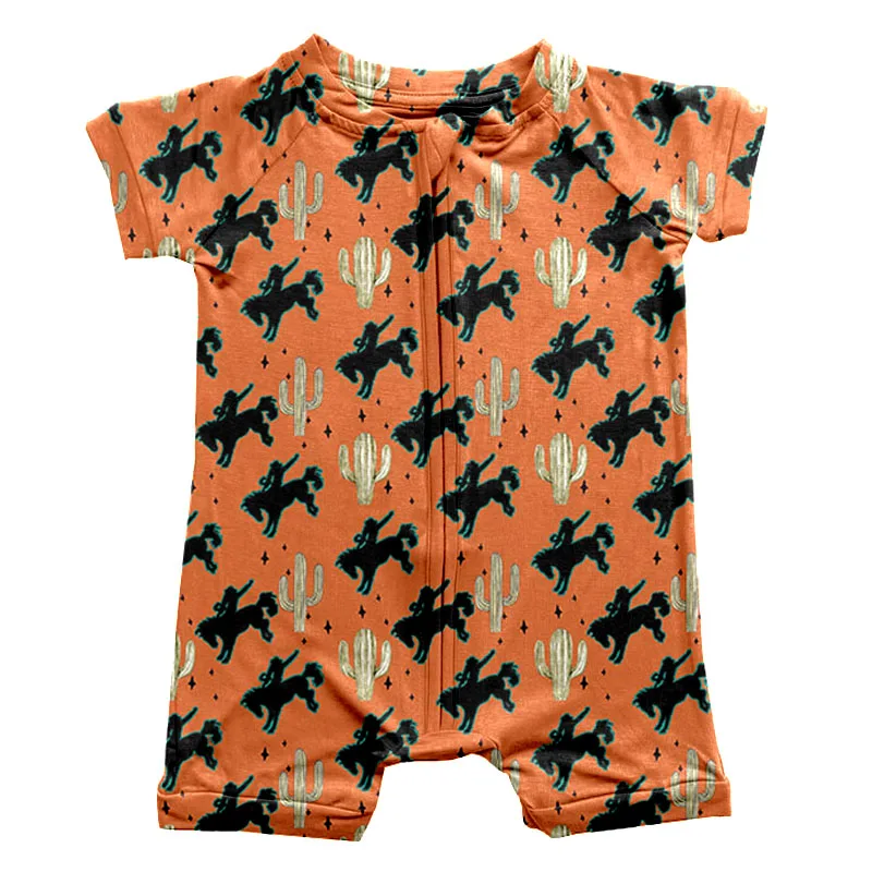New Arrival Boy Romper With Zipper Short Sleeve Short Pants Western Pattern Bamboo Fabric Summer Newborn Baby Pajamas - Image 2