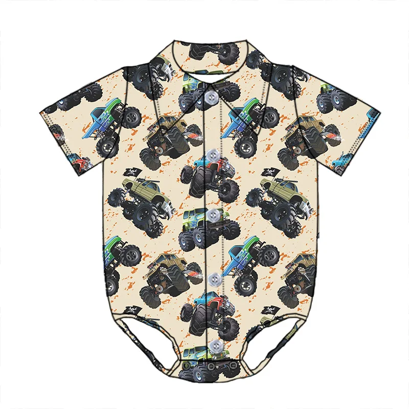 Toddler Boy Girl Western Print Milk Silk Soft Turn Down Collar Jumpsuit Newborn Baby Short Sleeve Romper Kids Button up Leotards - Image 2
