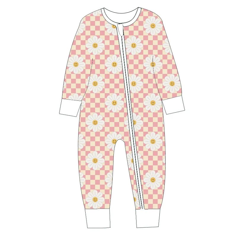 Custom Newborn Baby Boutique Kids Girls Clothing Bamboo Zipper Romper Jumpsuit Pajamas Sleepwear - Image 4