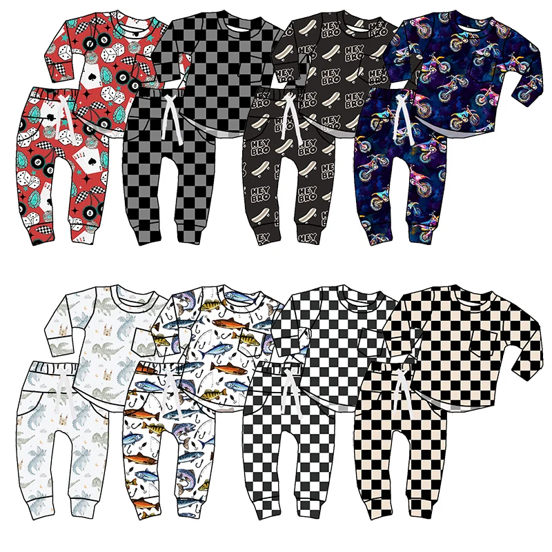 Newest Boy Clothing Custom Design Curvy Hem Long Shirt with Harem Joggers Two Pieces Boys Day Wear Sets