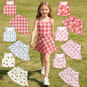 High-quality Summer Girl Sleeveless Top Paired with Short Skirt Set Custom Printed Children's Clothing