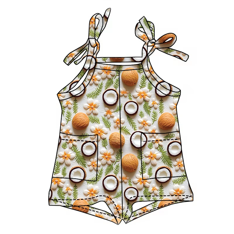 Wholesale Children Clothing Lovely Design Custom Print One Piece Short Tie up Pockets Toddler Romper - Image 4
