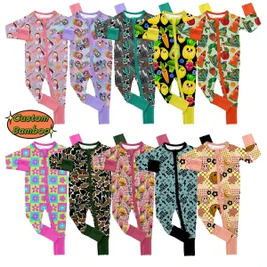 Hot Selling Custom Printing Baby 95 Bamboo 5 Spandex Fabric One Piece Home Wear Folded Cuffs Baby Long Zippy