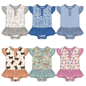 Premium Lace Short-sleeved Custom-made One-piece Dress for Baby Girls with Button Design and a Baby Jumpsuit