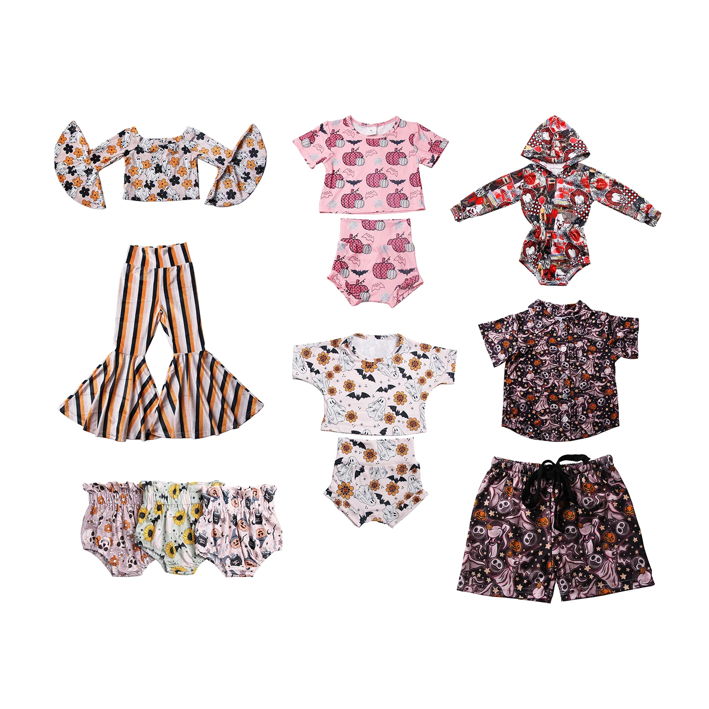 Children's Clothing Halloween Costume Design Kids Boy Girl Clothing Sets Top Bell Bottom Romper Shirts Shorts Pants