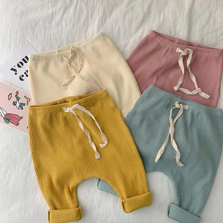 Newborn Infant Cheap Fashion Rib Knit Long Leggings Baby Custom Elastic Comfortable Trousers White String Plain Children Pants - Image 2