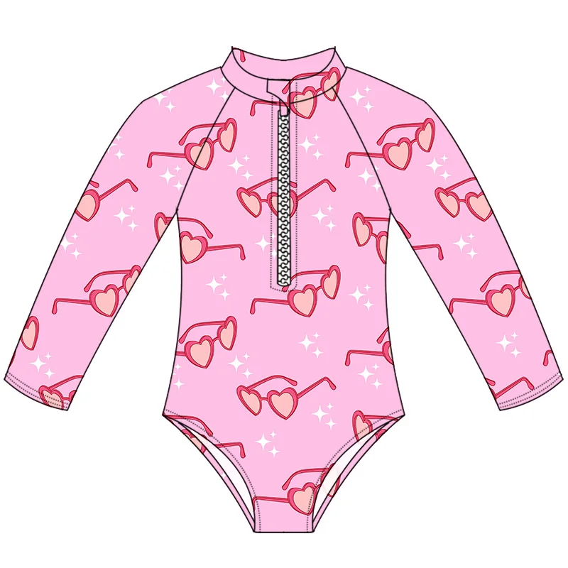 Summer Girl Beach Wear 0-16 Years Old Swimsuit Custom Print Kids Long Sleeve Bathing Suit With Zipper One-Piece Swimming Wear - Image 4
