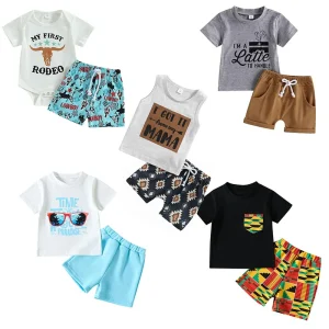 New Arrival Kids Shorts Sets Short Sleeve Custom Logo T Shirt + Short Boys 2 Pieces Set Summer Outfits for Baby Kids Clothes