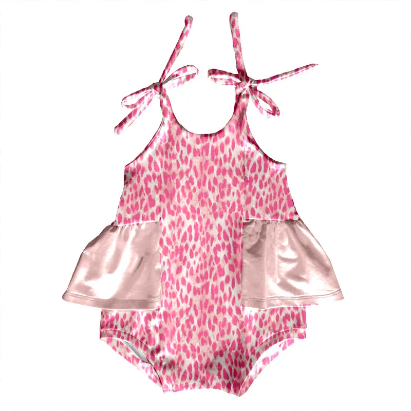 Summer Kids Tie up Leotard With Snap Button Custom Print Milk Silk Fabric Baby Clothes Girls Bubble Ruffle Romper - Image 5