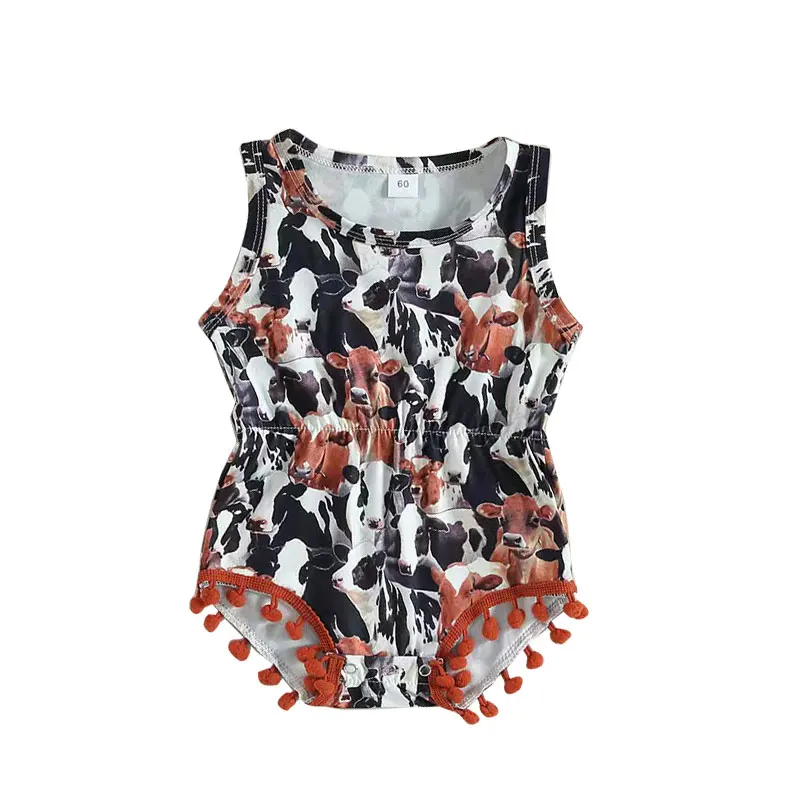 Nwe Style Baby Girl Summer Sweet Sleeveless Animal Cartoon Print Hairball Romper - Image 4