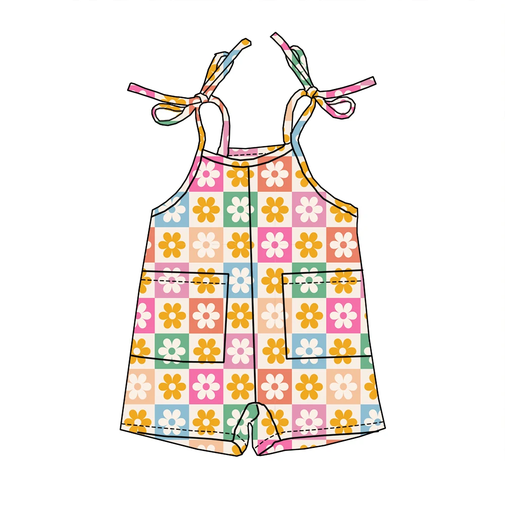 Hot Sale Summer Autumn Custom Floral Print Infant Toddler Girl Jumpsuit With Tie Sleeveless Short Length Pants Tie up Romper - Image 2