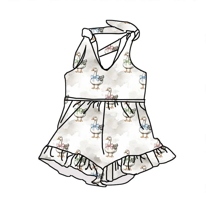 Newest Fashion Girl Clothing Custom Design Soft Fabric Tie Ruffle Shorts One Piece Toddler Girls Romper - Image 4