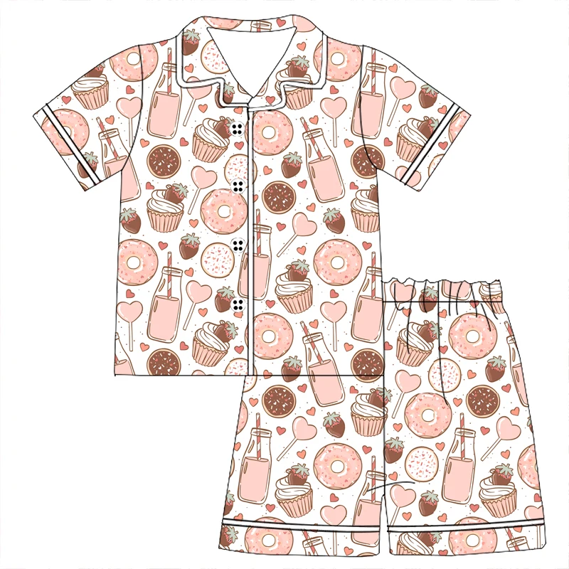 Boutique Kids Girl Short Sleeve Two Piece Pajamas Spring Summer Custom Printing Sleep Wear Set - Image 6