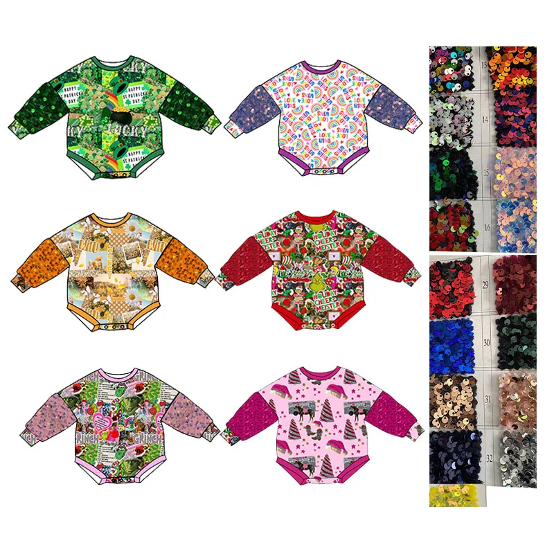 Factory Wholesale Christmas Fashion Sequin Sleeve Comfortable Baby Long Sleeve Romper Toddler Onesie Baby Girl Jumpsuit