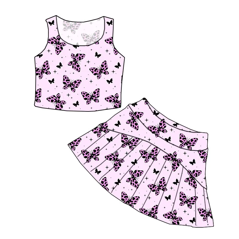 High-quality Summer Girl Sleeveless Top Paired with Short Skirt Set Custom Printed Children's Clothing - Image 3