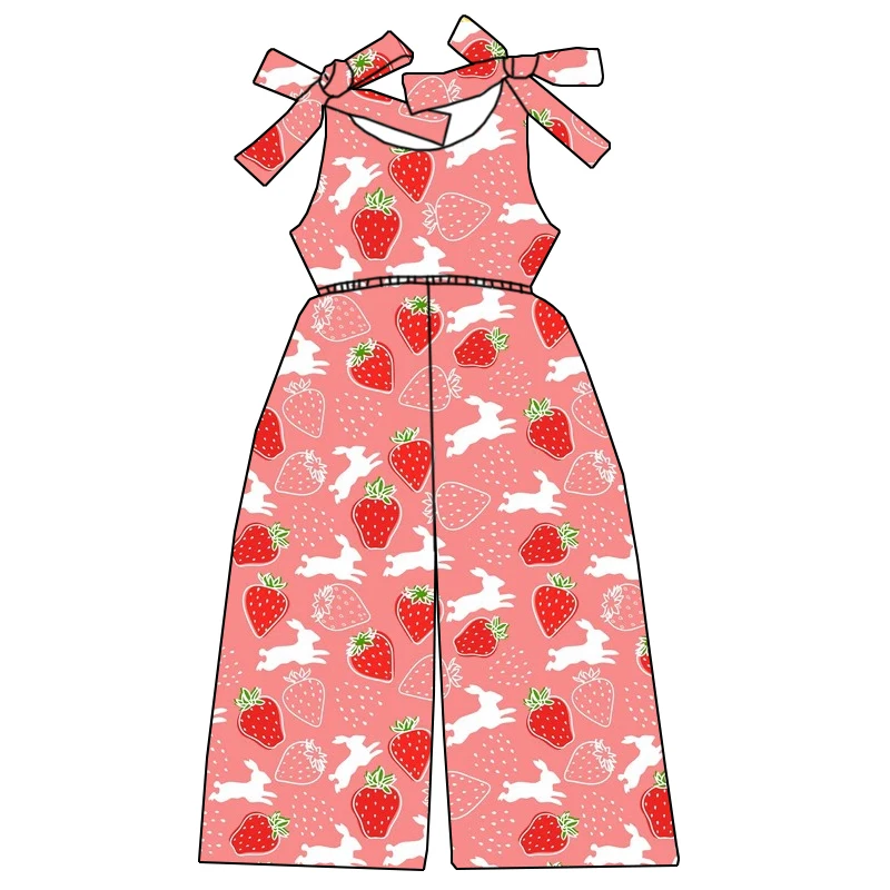 Premium Summer Tie Waist Elastic Girls' Jumpsuit Custom-made Pattern Bamboo Comfortable Fabric Children's Jumpsuit - Image 2