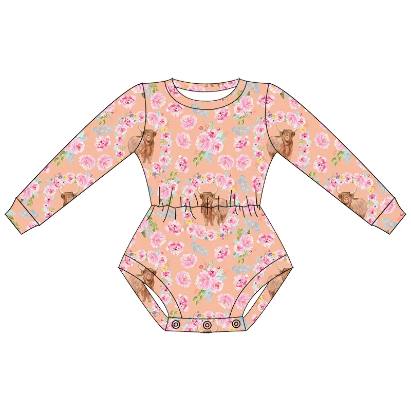 Wholesale Newborn Baby One Piece Romper Long Sleeve Round Neck Milk Silk Fabric Western Autumn Girl Leotard - Image 2