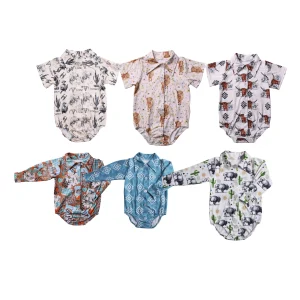 Printing Infant Toddler Boys Girls Romper Clothes Turn Down Collar Cotton Aztec Newborn Baby Shirts Bodysuit