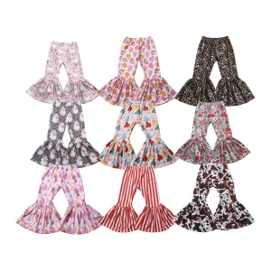 New Arrival Girls Bells Newborn Baby Fashion Flared Pants Lovely Print Christmas Kids Bell Bottoms