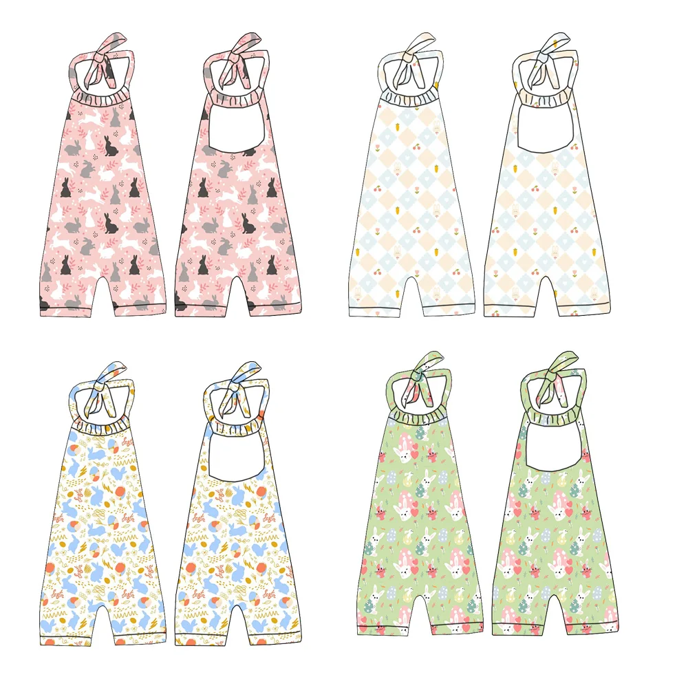 High-quality Custom-made Cute Rabbit-pattern Little Girl Tie-on One-piece Made of Bamboo Fiber Fabric, Children's One-piece