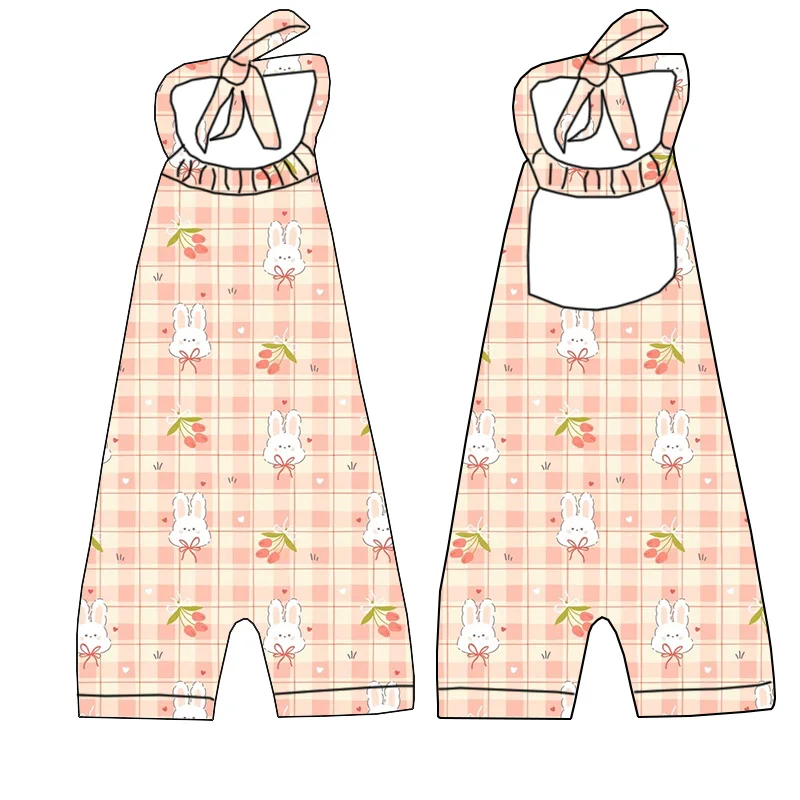 High-quality Custom-made Cute Rabbit-pattern Little Girl Tie-on One-piece Made of Bamboo Fiber Fabric, Children's One-piece - Image 5