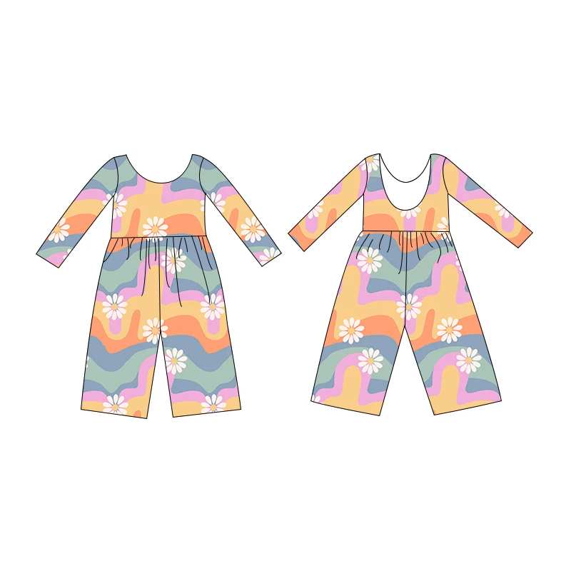 Custom Newborn Baby Boutique Kids Girls Clothing Long Sleeve Wide Leg Jumpsuit Pajamas Romper - Image 6