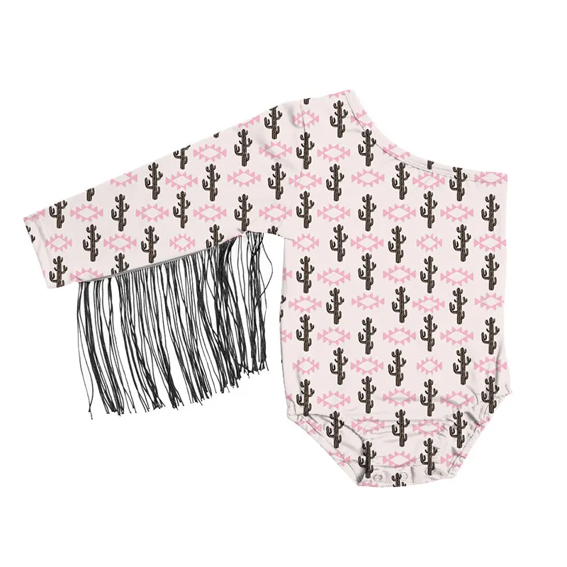 Baby Fashion One Shoulder Fringe Jumpsuit Custom Printing Comfortable Milk Silk Fabric Children's Boutique Clothing - Image 5