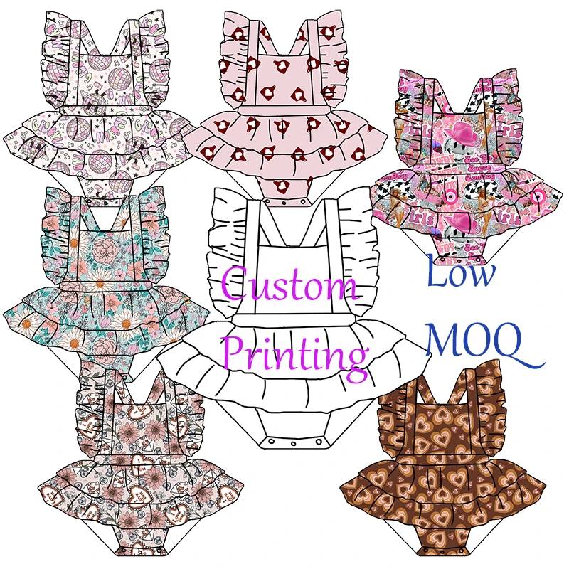 Wholesale Children Clothing High Quality Custom Prints Valentine's Day Lovely Baby Skirted Romper