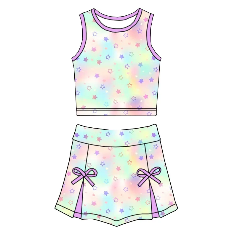 High-quality Girl's Sleeveless Round-neck Top and Short Skirt Two-piece Set with Bow Decoration for Wide Waist Girls' Outfit - Image 6